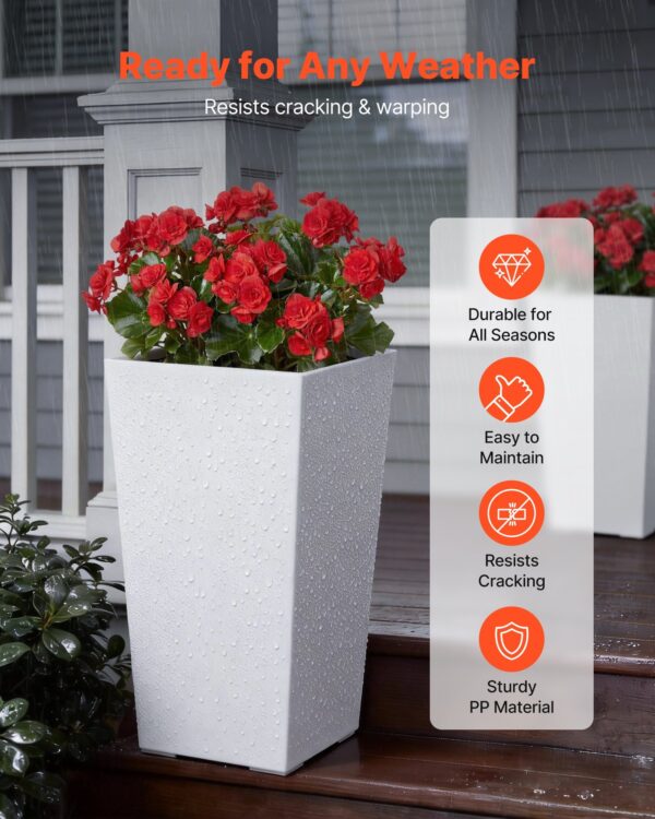 Tall Planters Set Of 2, 22 Inch Large Outdoor Taper Planters For Outdoor Indoor Plants, Front Porch Plastic Modern Flower Pots With Casters, Inner Pot & Drainage Holes For Patio, Garden, White - Image 5