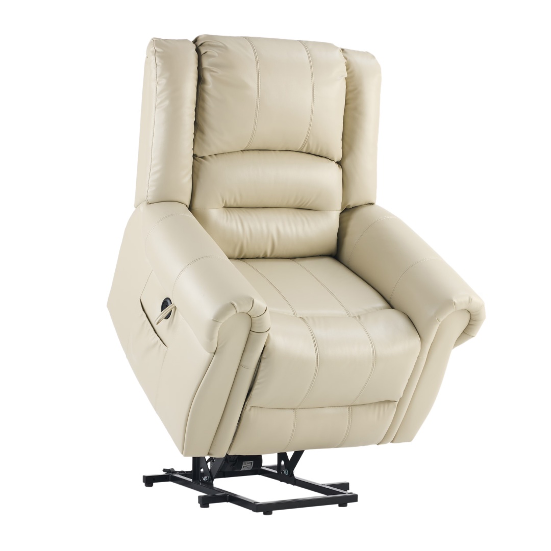 Power Lift Recliner Chair With Massage & Heat, Single Motor Lift Chair, Breathable PU Faux Leather, USB & Type-C, Side Pockets, Cream - Image 2