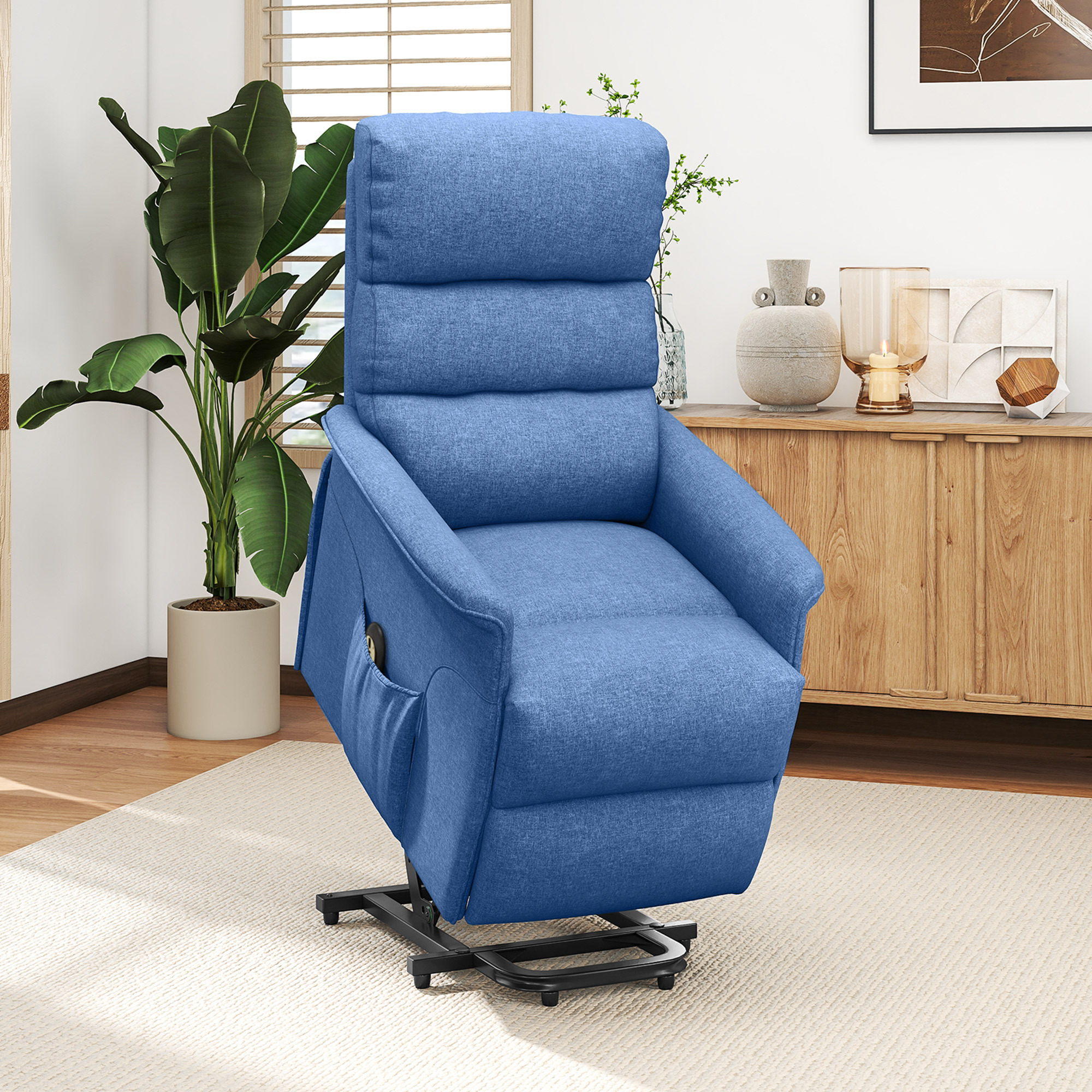 Power Lift Chair for Seniors, Electric Lift Recliner Chair with Remote Control, Side Pockets for Living Room, Blue - Image 7