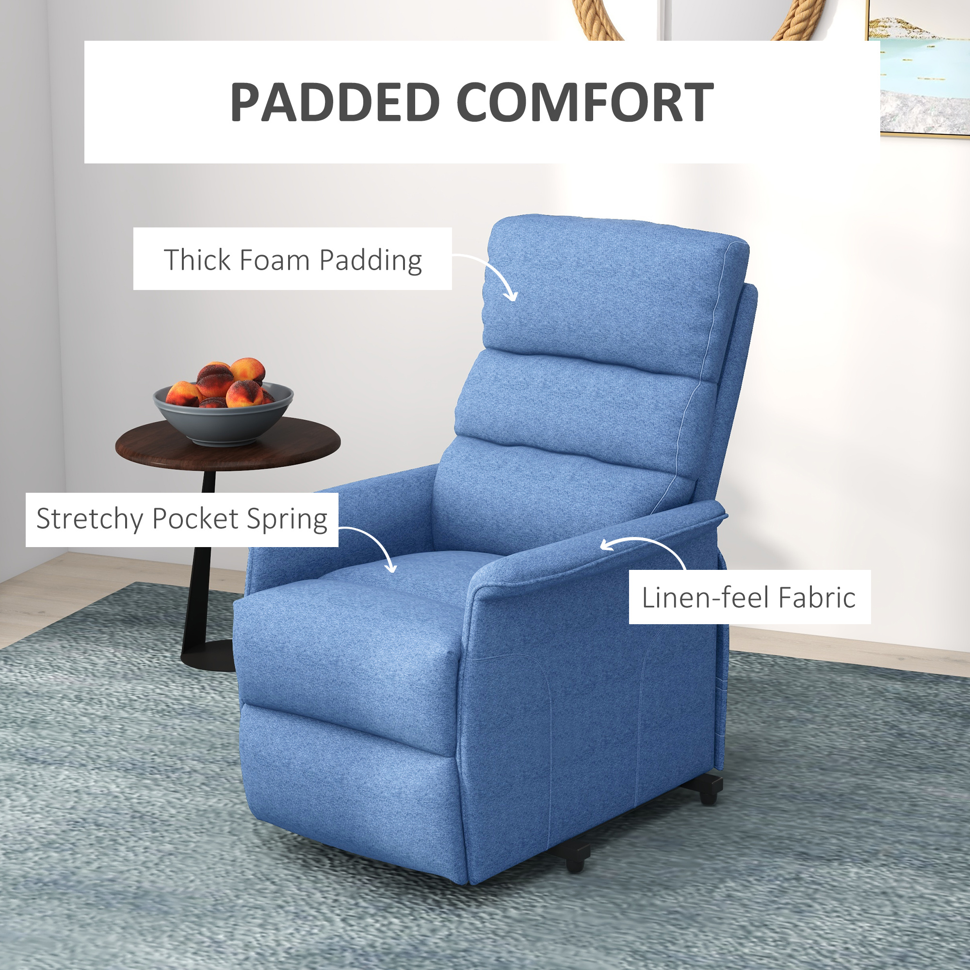 Power Lift Chair for Seniors, Electric Lift Recliner Chair with Remote Control, Side Pockets for Living Room, Blue - Image 6