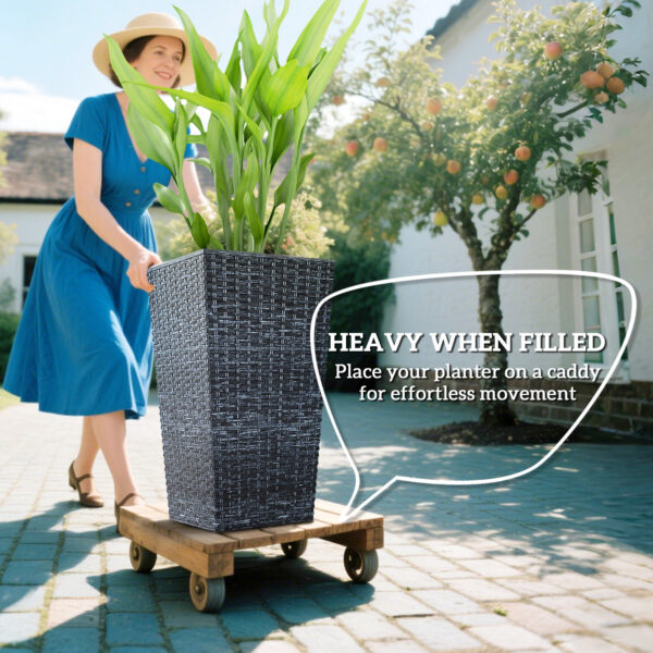 Tall Planters for Outdoor Plants Set of 3, 24 In Taper Planters with Drainage Holes, Rattan Decor Plant Pots for Indoor Outdoor Front Porch Patio Backyard, Gray - Image 5
