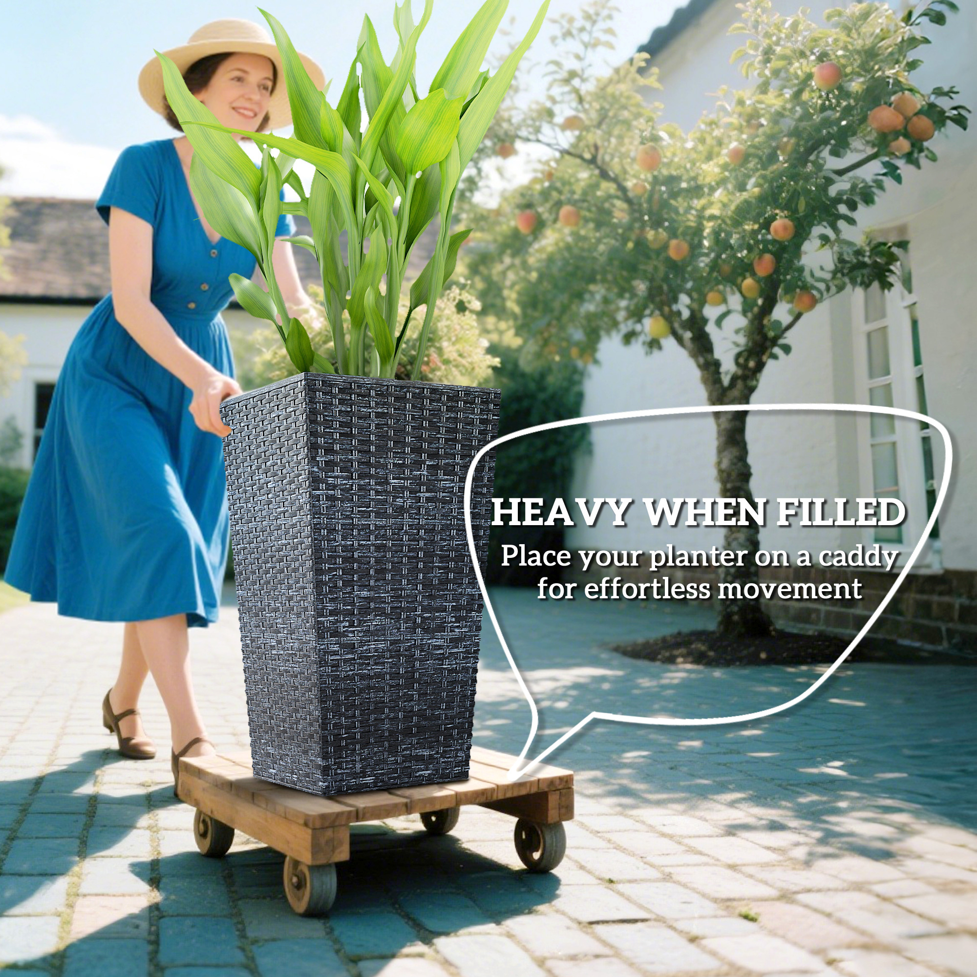 Tall Planters for Outdoor Plants Set of 3, 24 In Taper Planters with Drainage Holes, Rattan Decor Plant Pots for Indoor Outdoor Front Porch Patio Backyard, Gray - Image 5