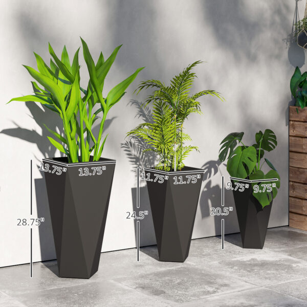 Indoor Outdoor Planters Set Of 3 MgO Tall Planters Stackable Flower Pots With Drainage Holes For Garden, Balcony, Black - Image 2