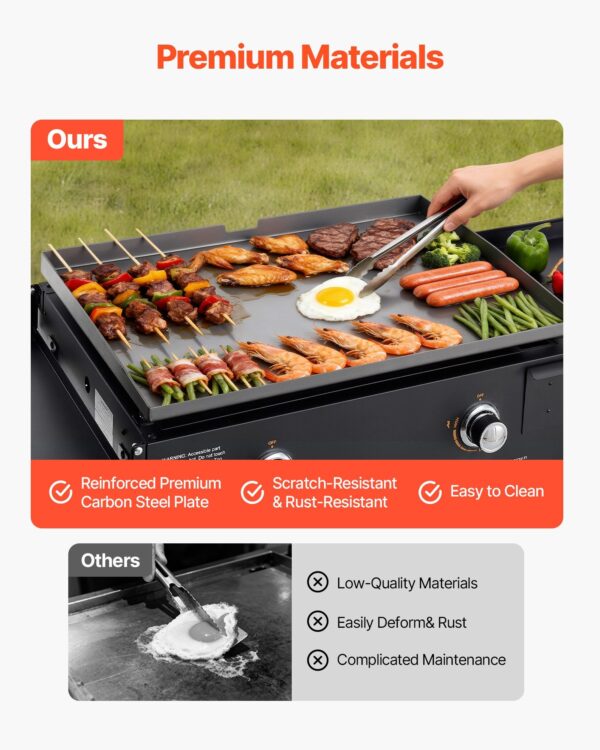 Gas Griddle, 2-Burner Flat Top Grill, 28 Inch Grill Plate Foldable Propane Griddle With Wheels, 30000 BTU Outdoor Flat Top Grills For Pan-Frying, Grilling, Stir-Frying, & BBQ, Pulse Ignition - Image 4