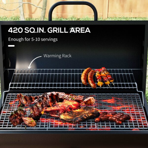 Barrel Charcoal BBQ Grill, Barbecue with 420 sq.in. Cooking Area, Wheels, Ash Catcher, Black - Image 7