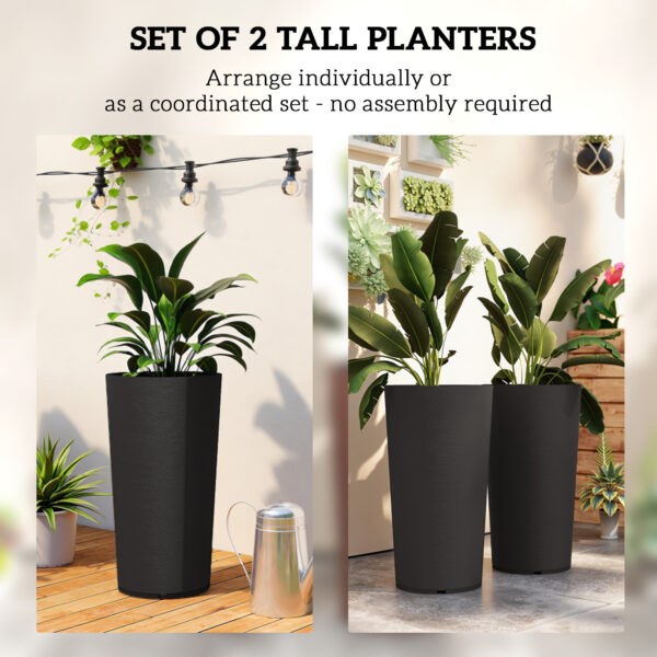 29 Inch Outdoor Planter, Set of 2 Plastic Flower Pots, Weather and UV Resistant Stackable Large Planters, Black - Image 4