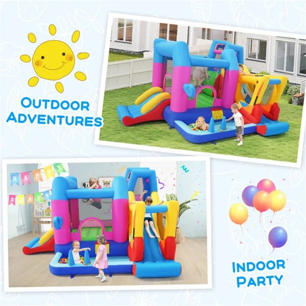 Kids Inflatable Castle,Excavator-Themed Inflatable Bounce House, Multi-Play Features With Slide, Ball Pit & Blower (Multi-color) - Image 2