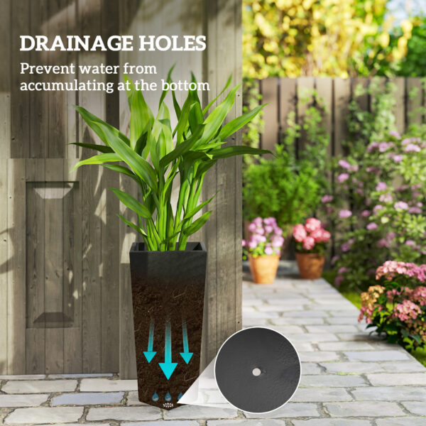 Indoor Outdoor Planters Set Of 3 MgO Tall Planters Stackable Flower Pots With Drainage Holes For Garden, Balcony, Black - Image 4
