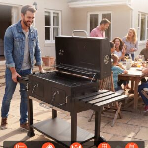 Charcoal Grill, 780 Sq.in. Extra-Large Charcoal Barbecue Grill With 2 Liftable Charcoal Trays & Folding Side Tables, High-Temp Powder-Coated Steel BBQ Cooking Grills For Patio Back.yard Parties