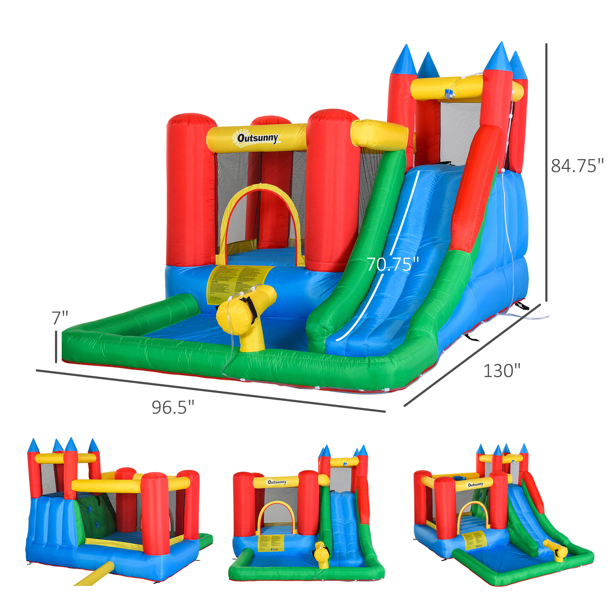 Kids Bounce House Inflatable Slide With Splash Pool, Water Cannon, Climbing Wall, Inflator Included, 6 In1 Bouncy Castle Kids Backyard Activity Outdoor Water Play Toy - Image 3