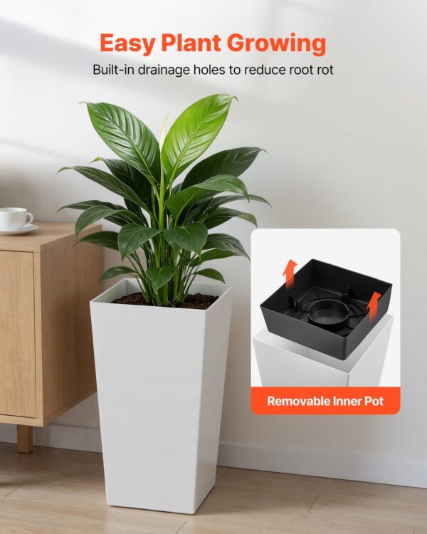 Tall Planters Set Of 2, 22 Inch Large Outdoor Taper Planters For Outdoor Indoor Plants, Front Porch Plastic Modern Flower Pots With Casters, Inner Pot & Drainage Holes For Patio, Garden, White - Image 3