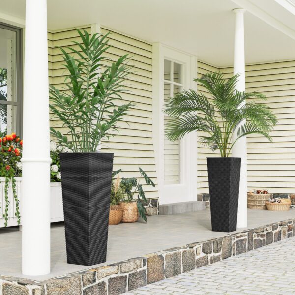 32 Inch Tall Planters for Outdoor Plants, Set of 2 Plastic Flower Pots with Drainage Holes, Black - Image 5