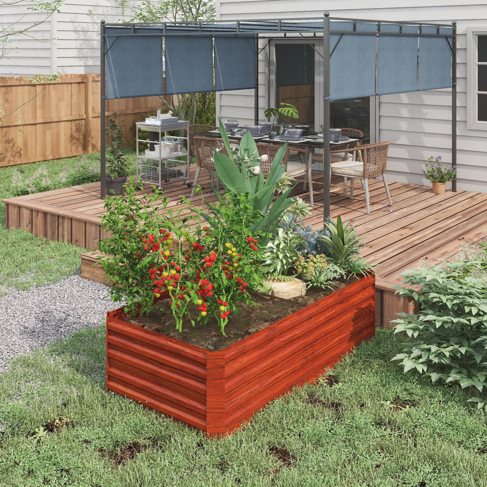 Galvanized Raised Garden Bed, Steel Outdoor Planters with Reinforced Rods, 71" x 36" x 23", Dark Brown - Image 3