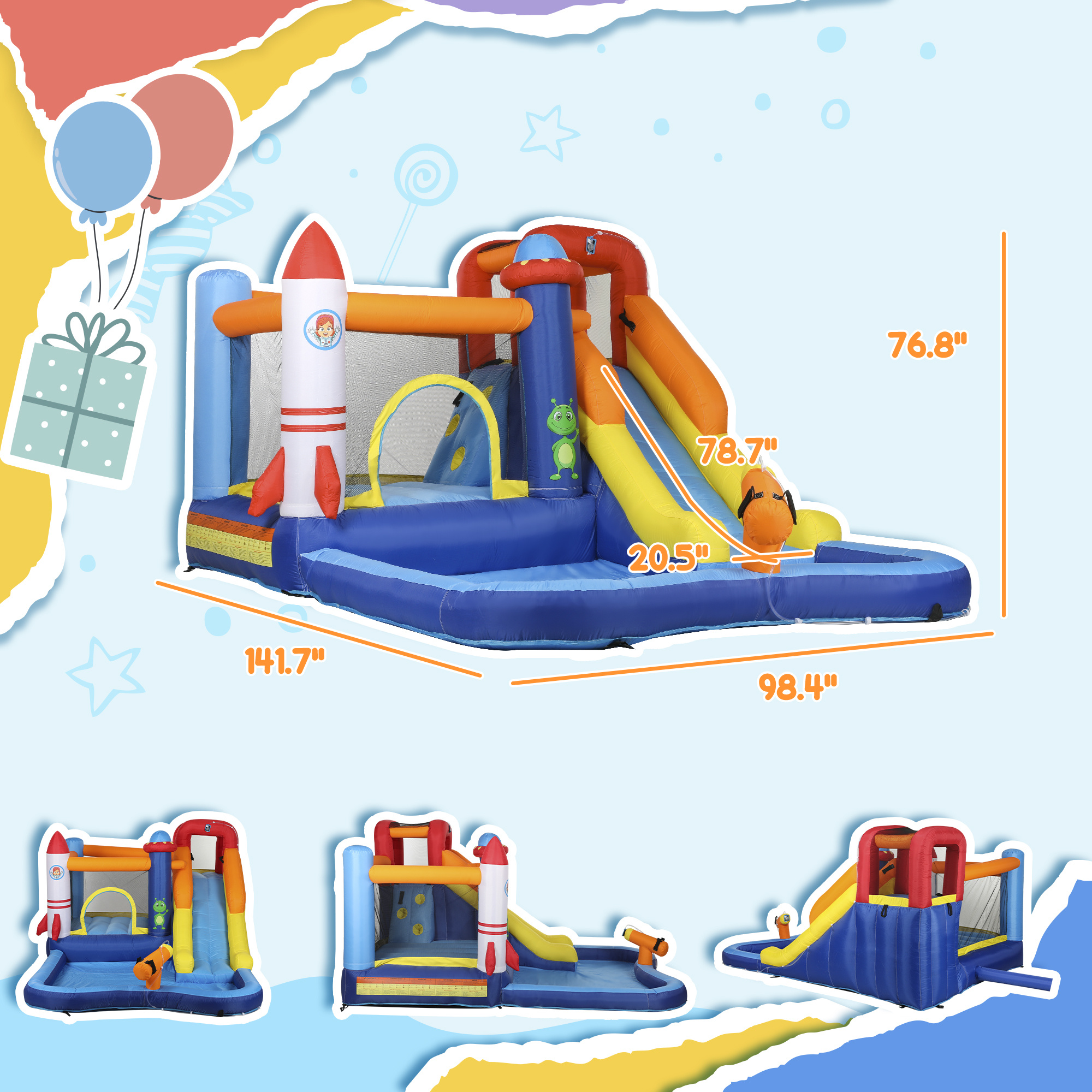 5 In 1 Inflatable Bounce House, Water Slide With 550W Blower, Splash Pool, Trampoline, Climbing Wall, Cannon - Image 4