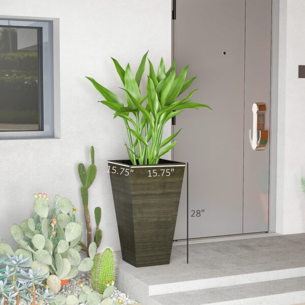 Set Of 3 Tall Planters, 28" Outdoor Planter W/ Drainage Holes, Faux Wood Plastic Flower Pots, Dark Brown - Image 3