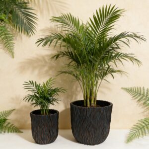 Large Round Planters Set Of 2 15.75x14.96 & 12.2X13.39 - Lightweight Magnesium Oxide Plant Pot With Texture -Concrete Planter Pots With Drainage Hole - Indoor & Outdoor Use