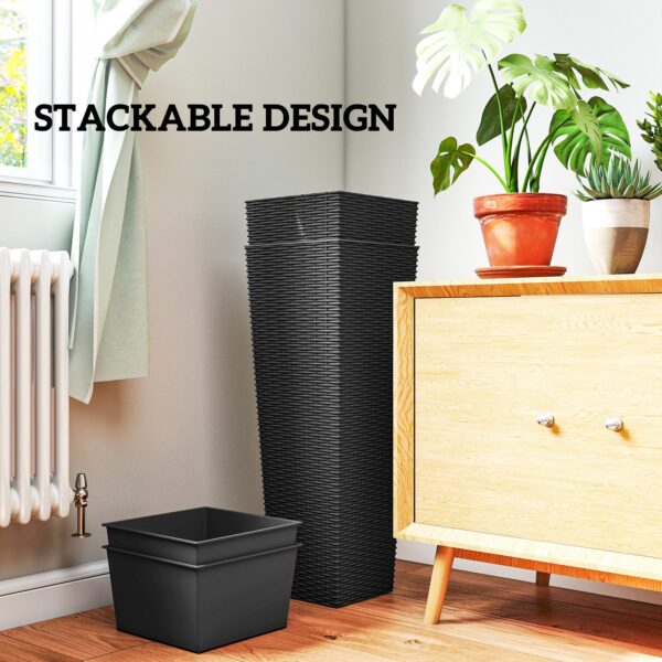 32 Inch Tall Planters for Outdoor Plants, Set of 2 Plastic Flower Pots with Drainage Holes, Black - Image 3
