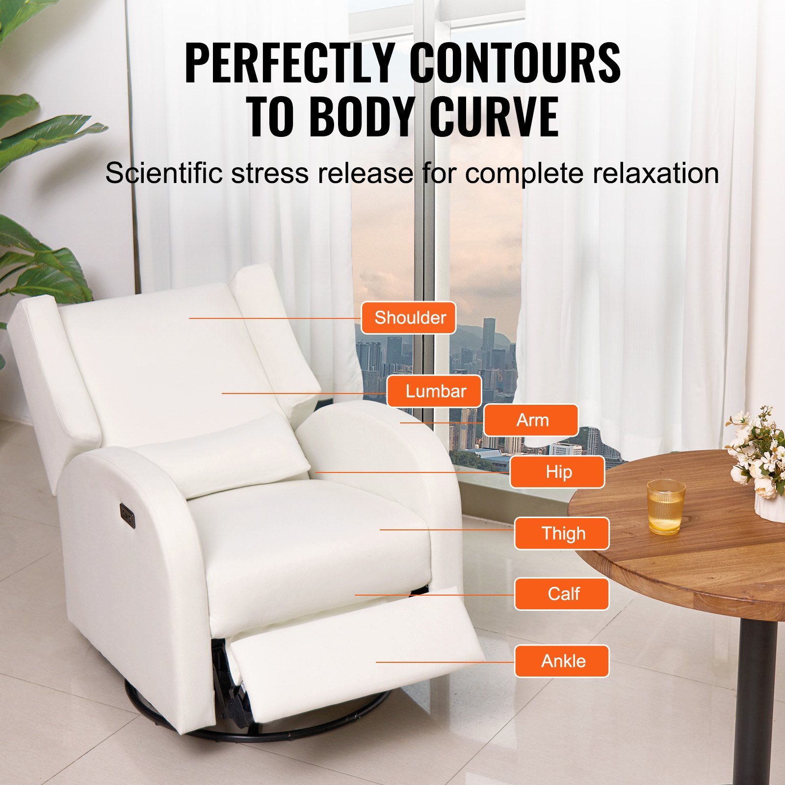 Electronic Power Recliner And Swivel Glider, 250 Lbs Weight Capacity Swivel Glider Recliner Chair With USB Port, Polyester Surface Swivel Rocker Recliner For Living Room, Bedroom, Off White - Image 2