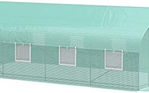 Outsunny 20' x 10' x 7' Outdoor Walk-in Greenhouse, Tunnel Green House with Roll-up Windows, Zippered Door, PE Cover, Heavy Duty Steel Frame, Green : Patio, Lawn & Garden