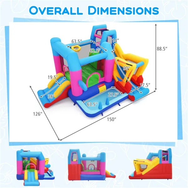 Kids Inflatable Castle,Excavator-Themed Inflatable Bounce House, Multi-Play Features With Slide, Ball Pit & Blower (Multi-color) - Image 5