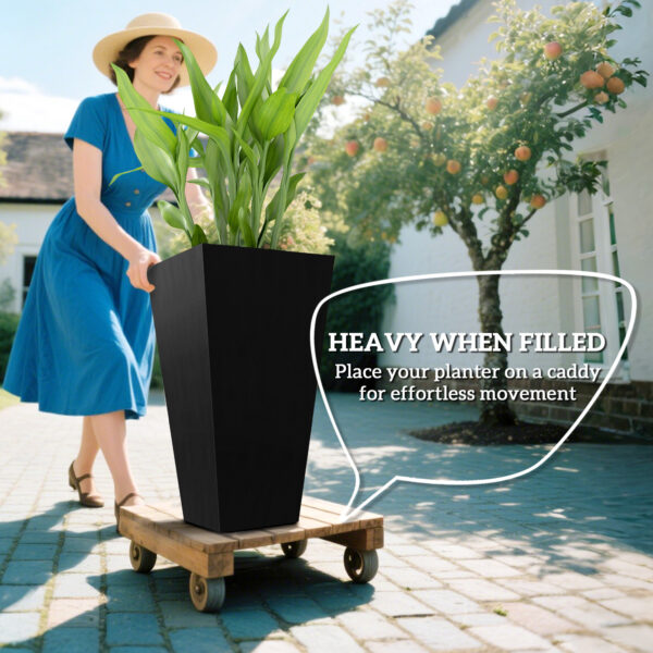 Tall Planters For Outdoor Plants Set Of 3, 28 In Taper Planters With Drainage Holes, Indoor Grande Plant Pots, Front Porch Decor (Black) - Image 3