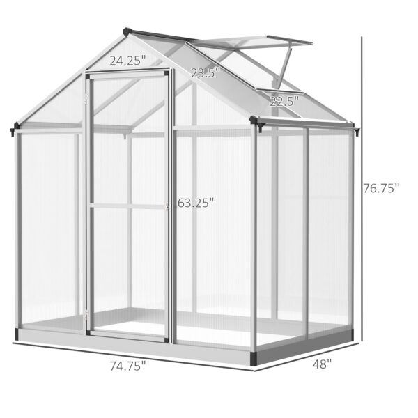 4 L X 6 W Walk-In Polycarbonate Greenhouse With Roof Vent, Outdoor Greenhouse For Winter, Clear - Image 2