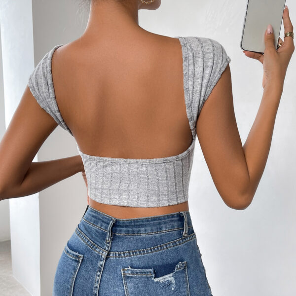 Women's Hot Sexy Slim Backless Sexy Short Knitted Top - Image 4
