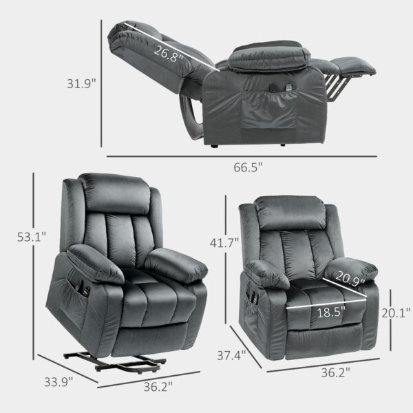 Power Lift Recliner Chair For Elderly, Electric Lift Chair With Massage And Heat, Remote Control, Gray - Image 2
