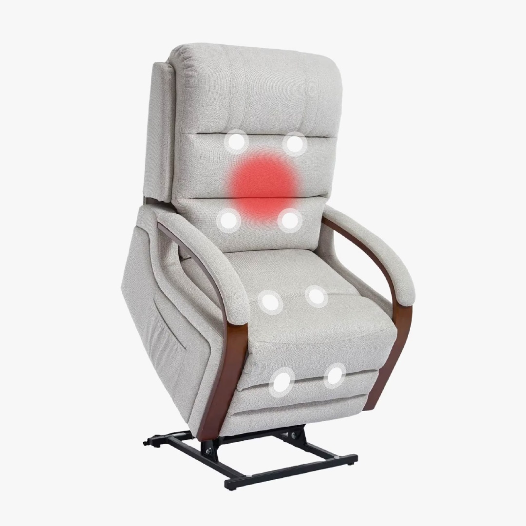 Power Lift Recliner Chair With Massage & Heat For Elderly, Dual Motor Electric Lift Recliner, Egyptian Velvet Fabric Upholstery, Side Pockets, Beige - Image 9