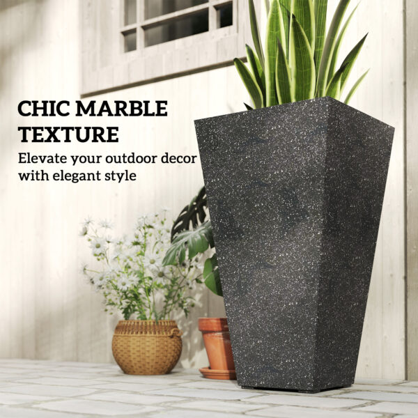28" Tall Planters, Set Of 3 Plastic Flower Pots With Marble Finish And Drainage Holes, Stackable Taper Planters, Black - Image 3