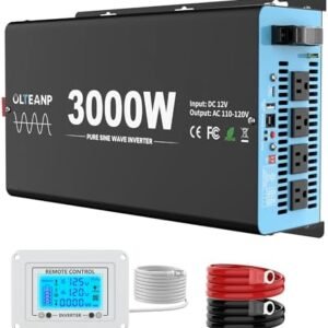 3000 Watts Pure Sine Wave Inverter 12V DC to 110V AC, 6000W Peak Power, 4 AC Outlets, USB & 30W Type-C, Adjustable Input for Lithium Battery, RV/Truck/Boat/Solar Backup with LCD Remote Controller : Automotive