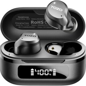 TOZO NC9 Hybrid Active Noise Cancelling Wireless Earbuds, 6 Mics ENC Clear Call, IPX8 Waterproof, in Ear Bluetooth 5.3 Headphones Stereo Bass Ear Buds 60H Playtime with LED Display 32 EQs via APP : Electronics