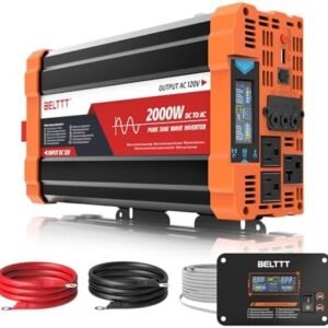 BELTTT 2000W Pure Sine Wave Inverter, Inverter 12V DC to 120V AC for Solar, RV, Truck, Outdoor, Power Inverter with Dual AC and 20A Socket, 5V 2.1A USB, Surge 4000W, Hardwire Port, Remote Controller : Patio, Lawn & Garden