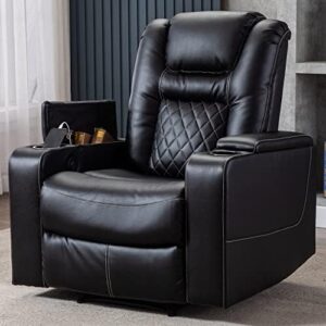 CANMOV Electric Power Recliner Chair with USB Ports and Cup Holders, Breathable Leather Home Theater Seating with Hidden Arm Storage (Black) : Home & Kitchen