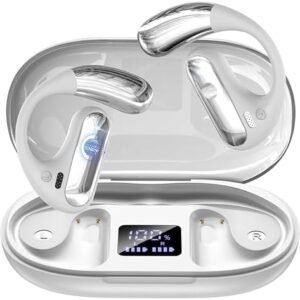 Open Ear Headphones, Bluetooth 5.4 Wireless Earbuds with Ear Hooks, 40H Playtime, AI Clear Call, LED Display Charging Case, IPX7 Waterproof Sports Earphones for Running Workouts Commute, White : Electronics