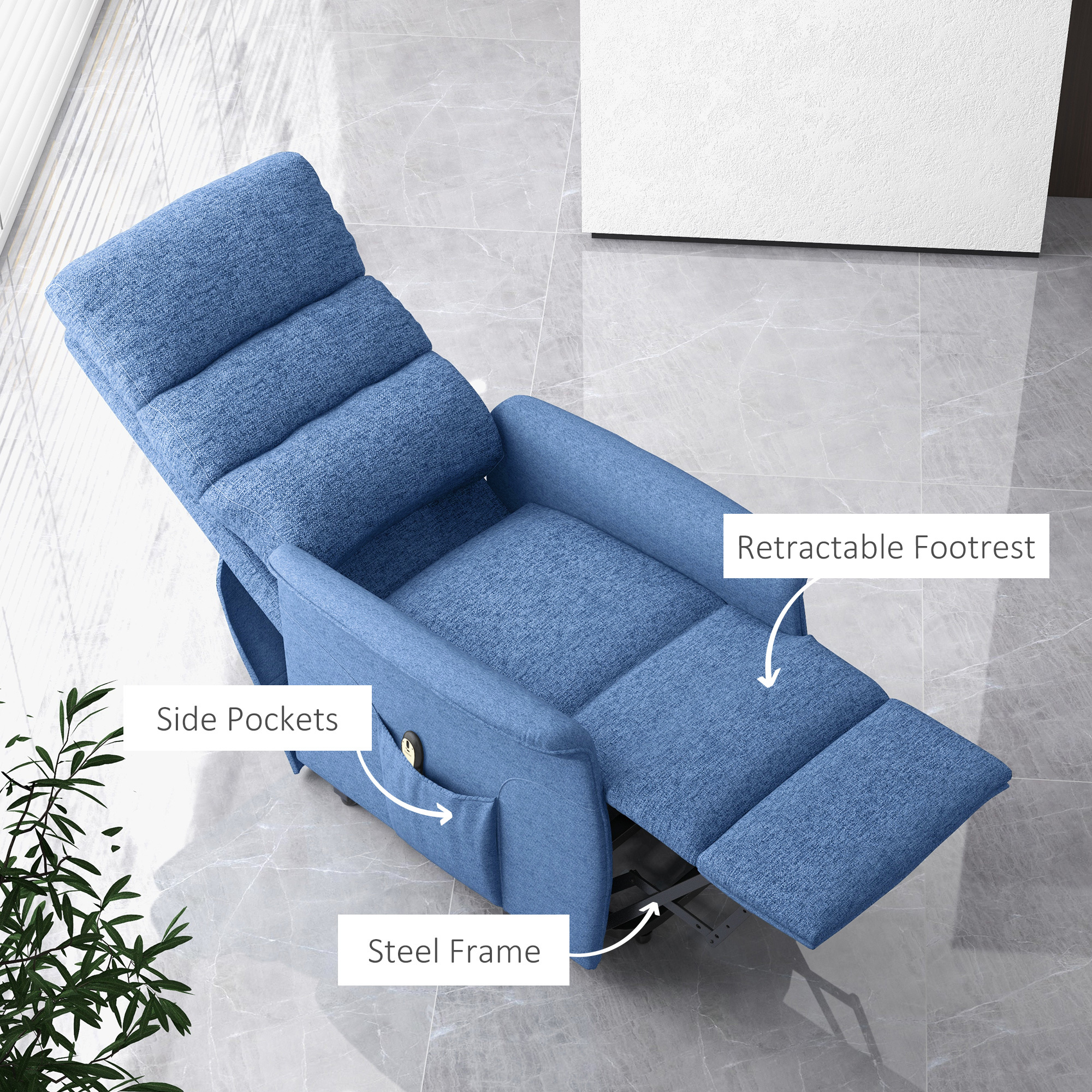 Power Lift Chair for Seniors, Electric Lift Recliner Chair with Remote Control, Side Pockets for Living Room, Blue - Image 4