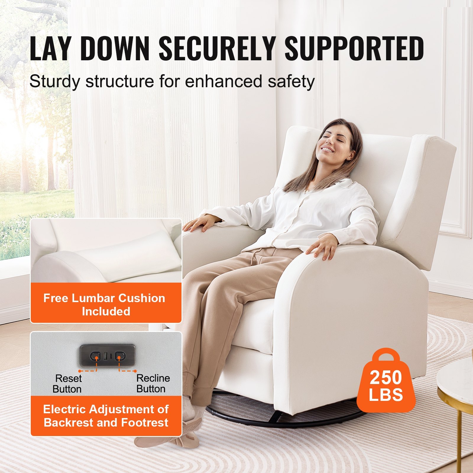 Electronic Power Recliner And Swivel Glider, 250 Lbs Weight Capacity Swivel Glider Recliner Chair With USB Port, Polyester Surface Swivel Rocker Recliner For Living Room, Bedroom, Off White - Image 4