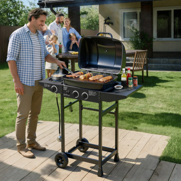 2 Burner BBQ Propane Gas Grill With Side Burner 24000 BTU Output Stainless Steel Barbecue Grill With Enameled Grates And Side Tables For Outdoor Cooking Kitchen And Patio Backyard - Image 4