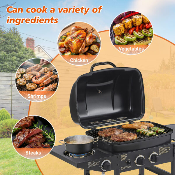 2 Burner BBQ Propane Gas Grill With Side Burner 24000 BTU Output Stainless Steel Barbecue Grill With Enameled Grates And Side Tables For Outdoor Cooking Kitchen And Patio Backyard - Image 5