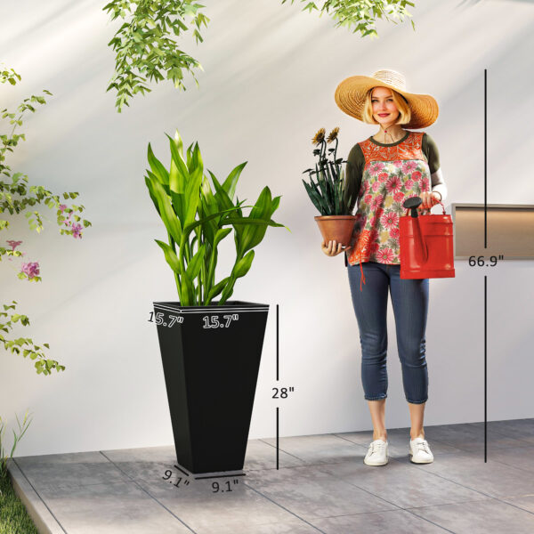 Tall Planters For Outdoor Plants Set Of 3, 28 In Taper Planters With Drainage Holes, Indoor Grande Plant Pots, Front Porch Decor (Black) - Image 2