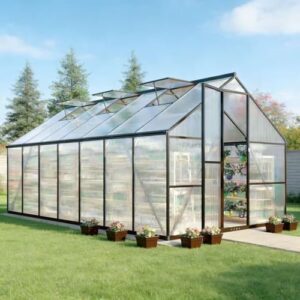 8x14 FT Greenhouse for Outdoors, Polycarbonate Greenhouse with Quick Setup Structure and Roof Vent, Aluminum Large Walk-in Green House for Outside Garden Backyard, Charcoal Black : Patio, Lawn & Garden