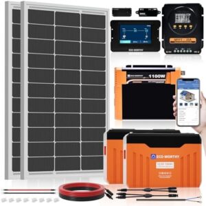 ECO WORTHY 12V 200W Solar Panel kit with Battery and Inverter for RV Off Grid:2PCS 100W Solar Panel,2PCS 12V 100Ah Lithium Battery with SOC Display,1100W Inverter,20A MPPT Controller with Bluetooth : Patio, Lawn & Garden