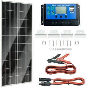 Holdwell S 100W 12V Monocrystalline Solar Panel Kit w/ 20A PWM Charge Controller, Z Brackets & MC4 Cables, 23% High-Efficiency, IP65 Weather Resistant, for RV, Boat, Cabin & Off-Grid Battery Systems : Patio, Lawn & Garden