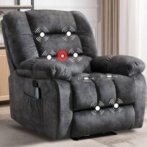 IOMOR Massage Recliner Chair with Heat and Massage, Ergonomic Overstuffed Breathable Fabric Reclining Chairs, Single Sofa Chair with Side Pockets for Living Room Home Theater (D-Gray) : Home & Kitchen