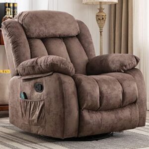 CANMOV Massage Rocker Recliner with Heat and Vibration, 360 Degree Swivel Manual Antiskid Fabric Single Sofa Heavy Duty Reclining Chair for Living Room, Dark Brown : Home & Kitchen