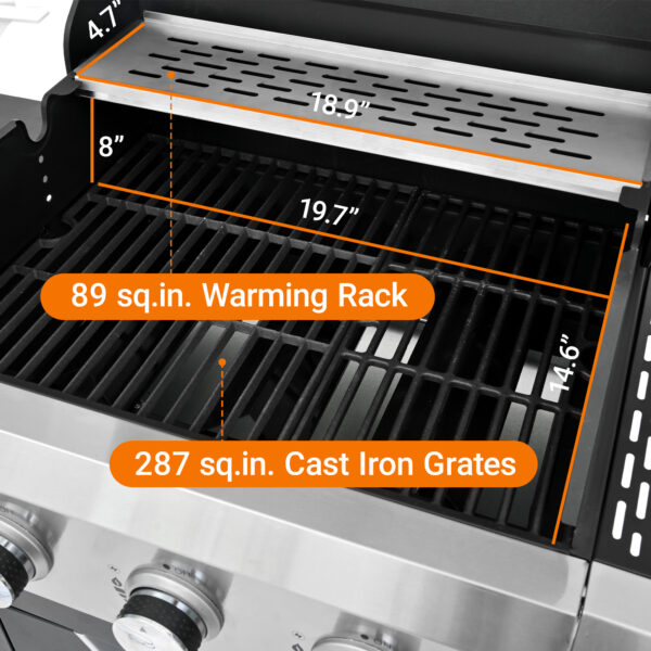 Propane Grill 3 Burner Barbecue Grill Stainless Steel Gas Grill With Side Burner For Outdoor BBQ, Camping - Image 2