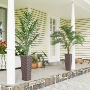 23.6 Inch Tall Planters for Outdoor Plants, Set of 2 Plastic Flower Pots with Drainage Holes, Brown