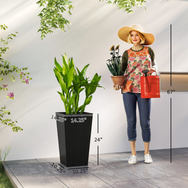 Tall Planters for Outdoor Plants Set of 3, 24 In Taper Planters with Drainage Holes, Rattan Decor Plant Pots for Indoor Outdoor Front Porch Patio Backyard, Black - Image 6