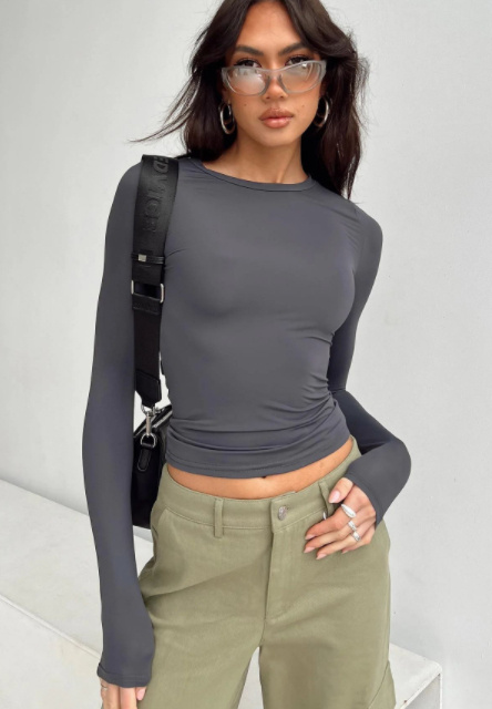 Women's Clothing Fashion Slim Long-sleeved Pullovers Tops Solid Causal Fit Shirts - Image 5