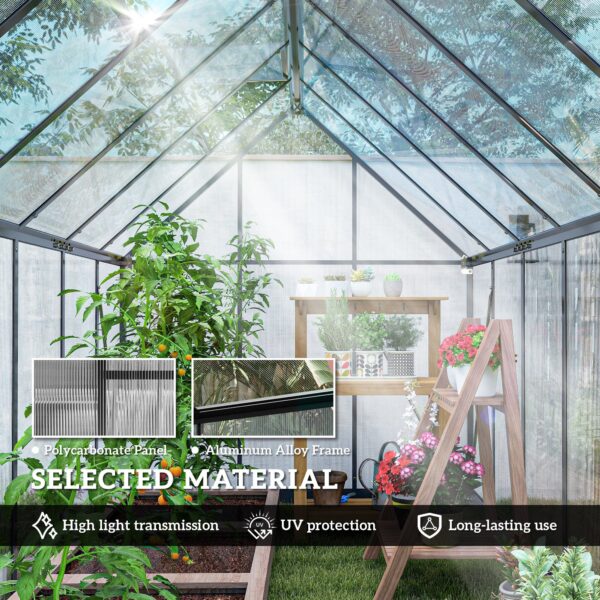 Polycarbonate Greenhouse With Swing Door And Two Adjustable Roof Vents, Aluminum Walk-in Greenhouse, 11x6 Ft, Black - Image 4